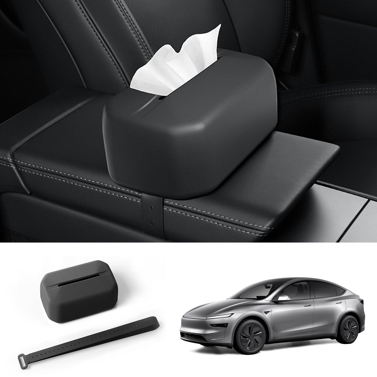 Adjustable Silicone Tissue Box for Tesla Model Y Juniper 2025+ - T-Launch