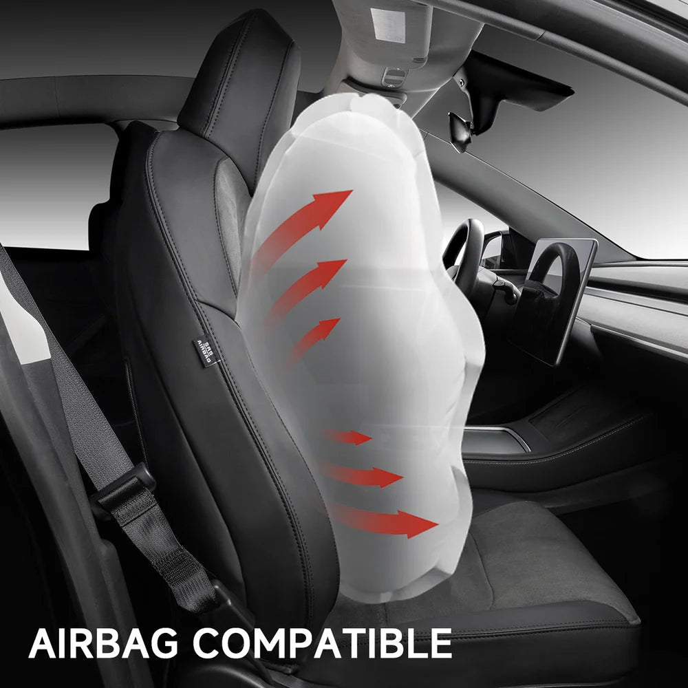Alcantara All-Inclusive Seat Covers for Tesla Model 3 (2018-2025+) / Model Y (2021-2025+) (Luxury Red Stitching Design) - T-Launch