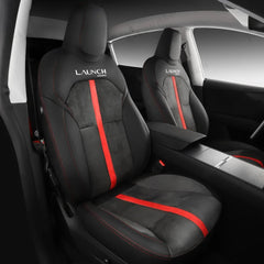 Alcantara All-Inclusive Seat Covers for Tesla Model 3 (2018-2025+) / Model Y (2021-2025+) (Luxury Red Stitching Design) - T-Launch