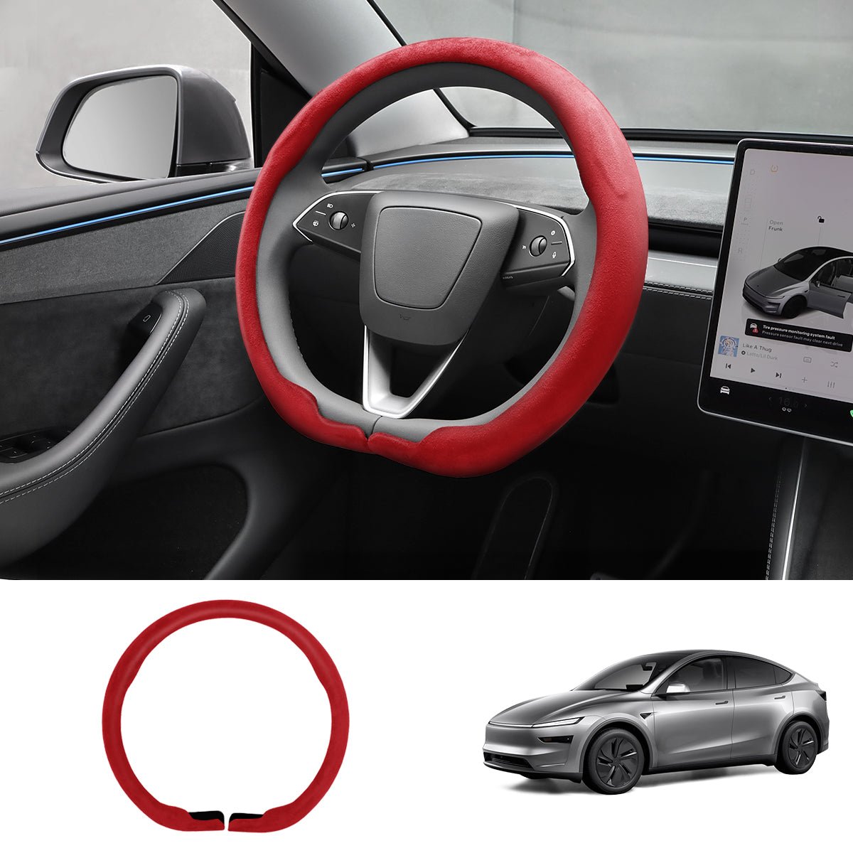 Alcantara Half-Open Steering Wheel Cover for Tesla Model 3/Y - T-Launch