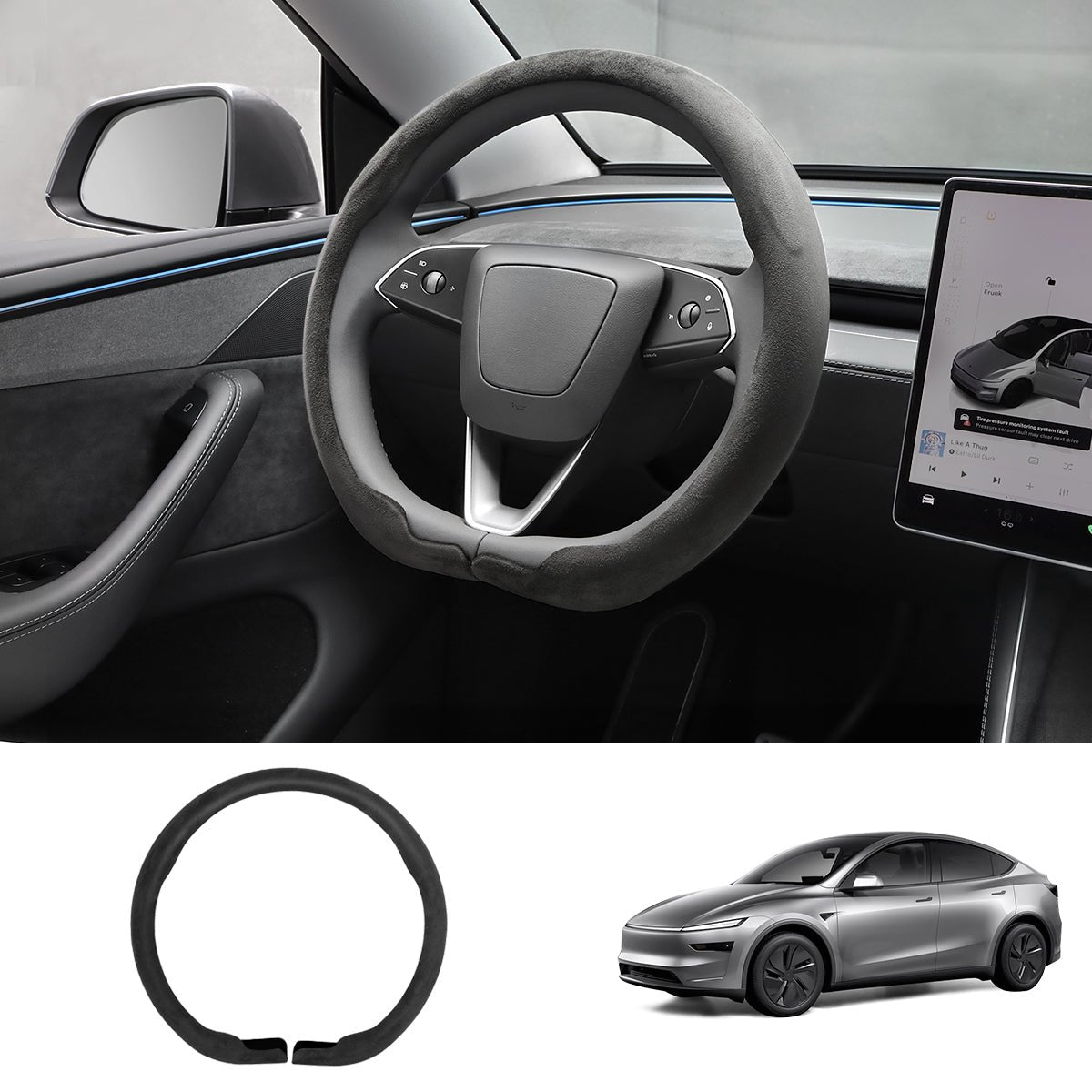 Alcantara Half-Open Steering Wheel Cover for Tesla Model 3/Y - T-Launch