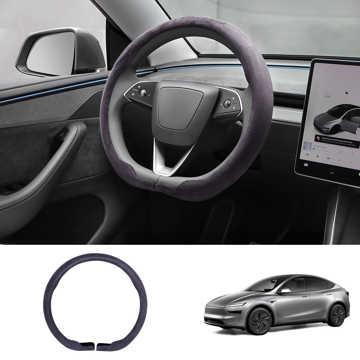 Alcantara Half-Open Steering Wheel Cover for Tesla Model 3/Y - T-Launch