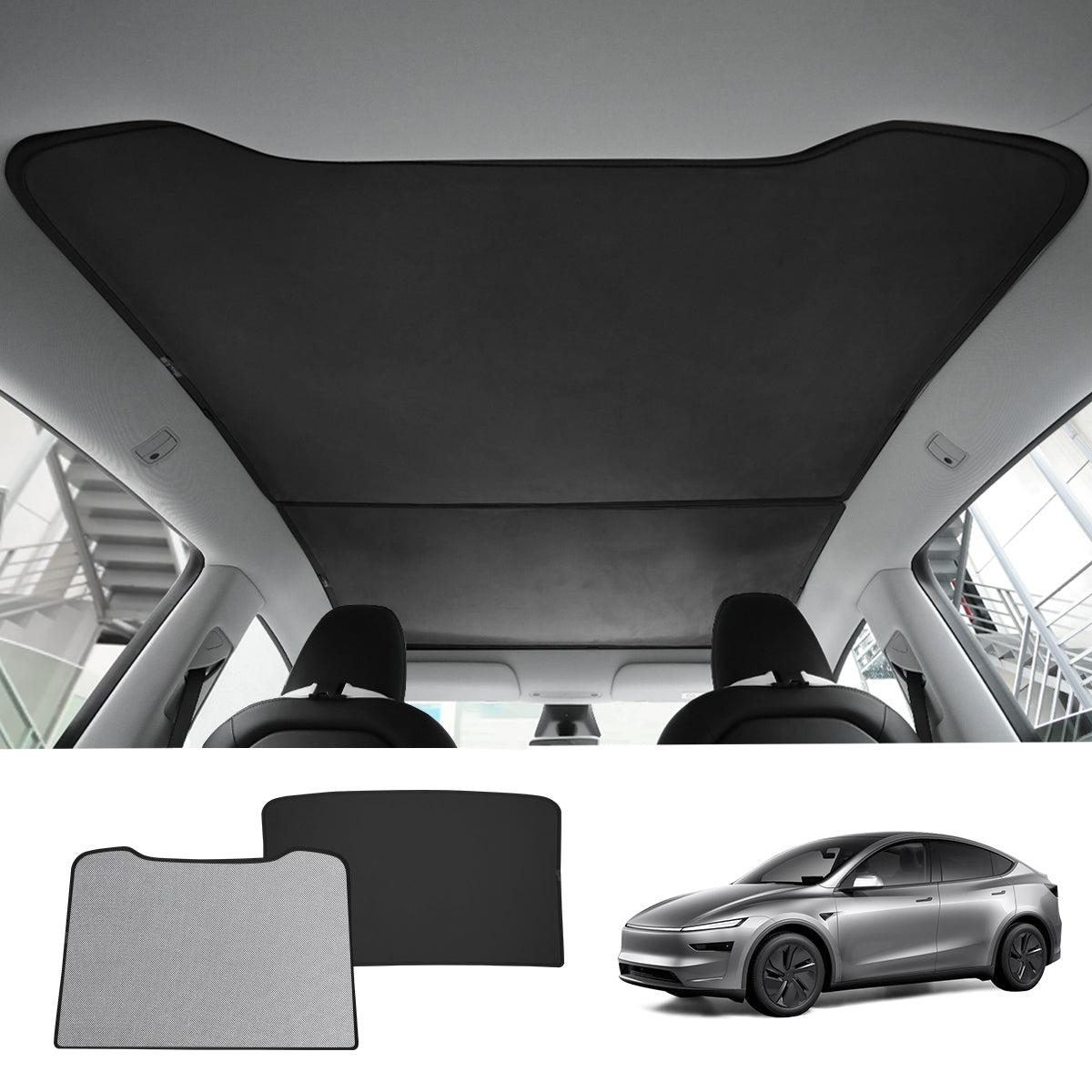 Alcantara Split Nano Ice Crystal Glass Roof Sunshade for Tesla Model Y Juniper 2025+ - T-Launch