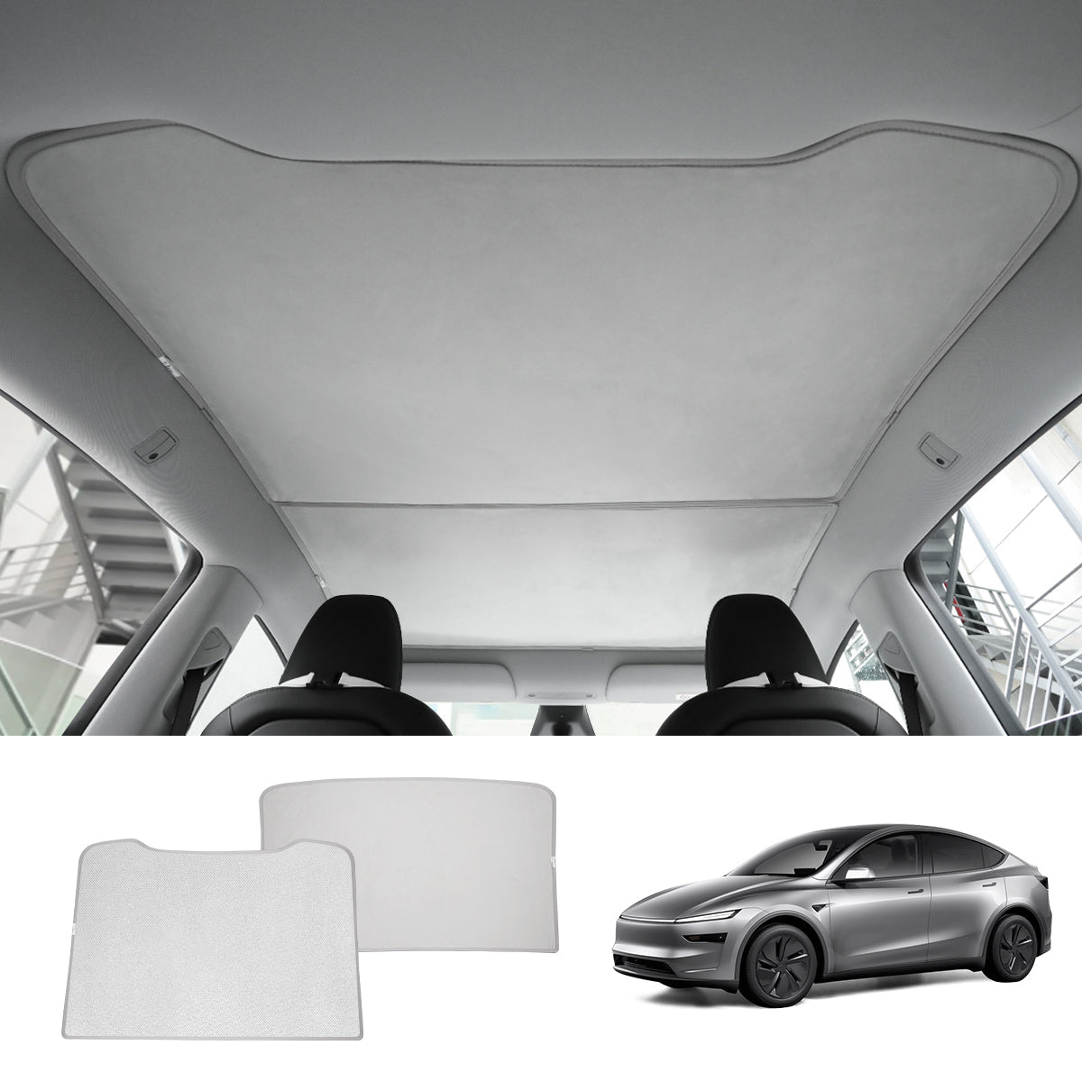 Alcantara Split Nano Ice Crystal Glass Roof Sunshade for Tesla Model Y Juniper 2025+ - T-Launch