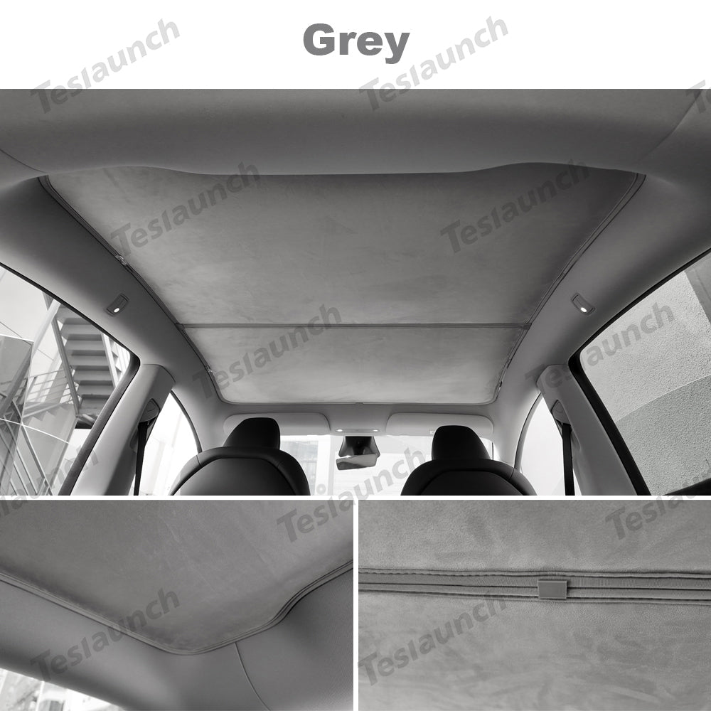 Alcantara Split Nano Ice Crystal Glass Roof Sunshade for Tesla Model Y Juniper 2025+ - T-Launch