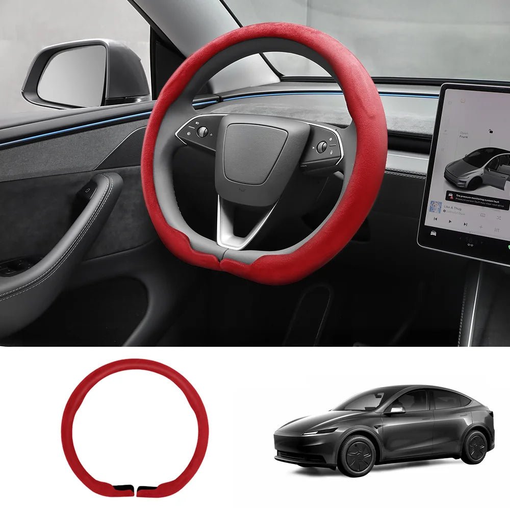 Alcantara Steering Wheel Cover (Hand Stitch, Half-Open, One-Piece) for 2026 New Tesla Model Y Standard - T-Launch