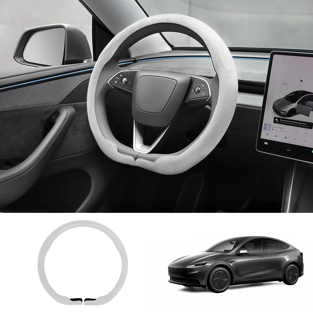 Alcantara Steering Wheel Cover (Hand Stitch, Half-Open, One-Piece) for 2026 New Tesla Model Y Standard - T-Launch
