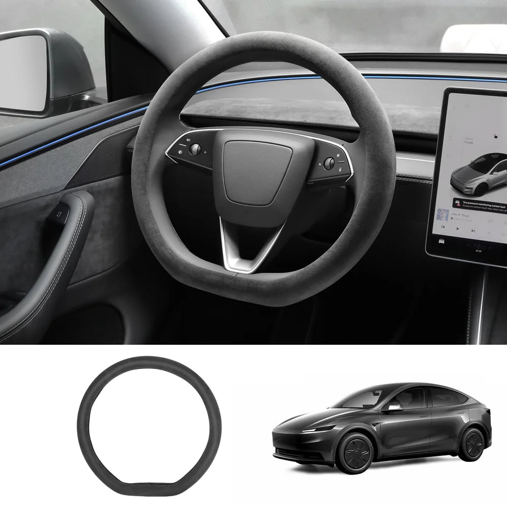 Alcantara Steering Wheel Cover (Hand Stitch, Half-Open, One-Piece) for 2026 New Tesla Model Y Standard - T-Launch