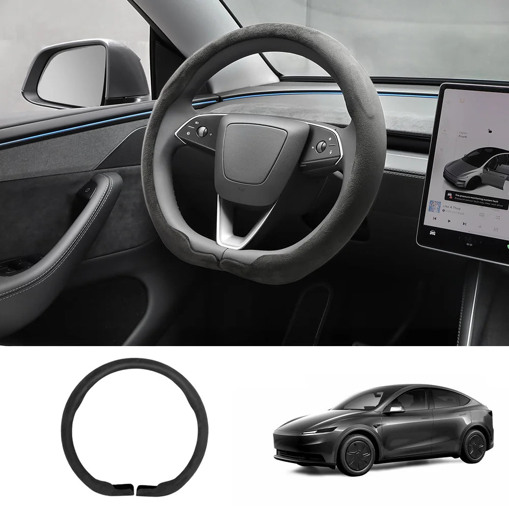 Alcantara Steering Wheel Cover (Hand Stitch, Half-Open, One-Piece) for 2026 New Tesla Model Y Standard - T-Launch