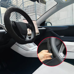 Alcantara Steering Wheel Cover (Hand Stitch, Half-Open, One-Piece) for Tesla Model 3 Highland Standard 2025+ - T-Launch