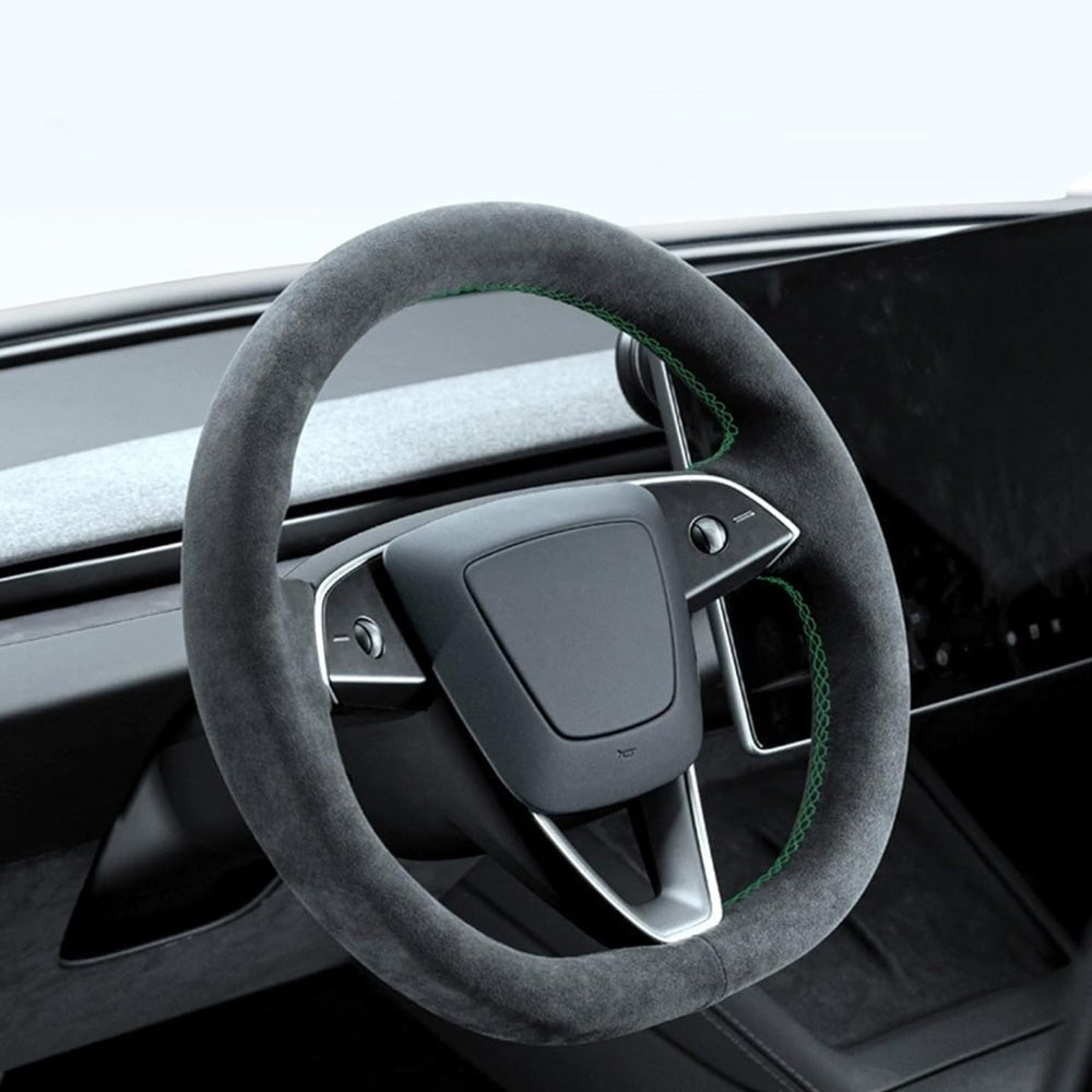 Alcantara Steering Wheel Cover (Hand Stitch, Half-Open, One-Piece) for Tesla Model 3 Highland Standard 2025+ - T-Launch