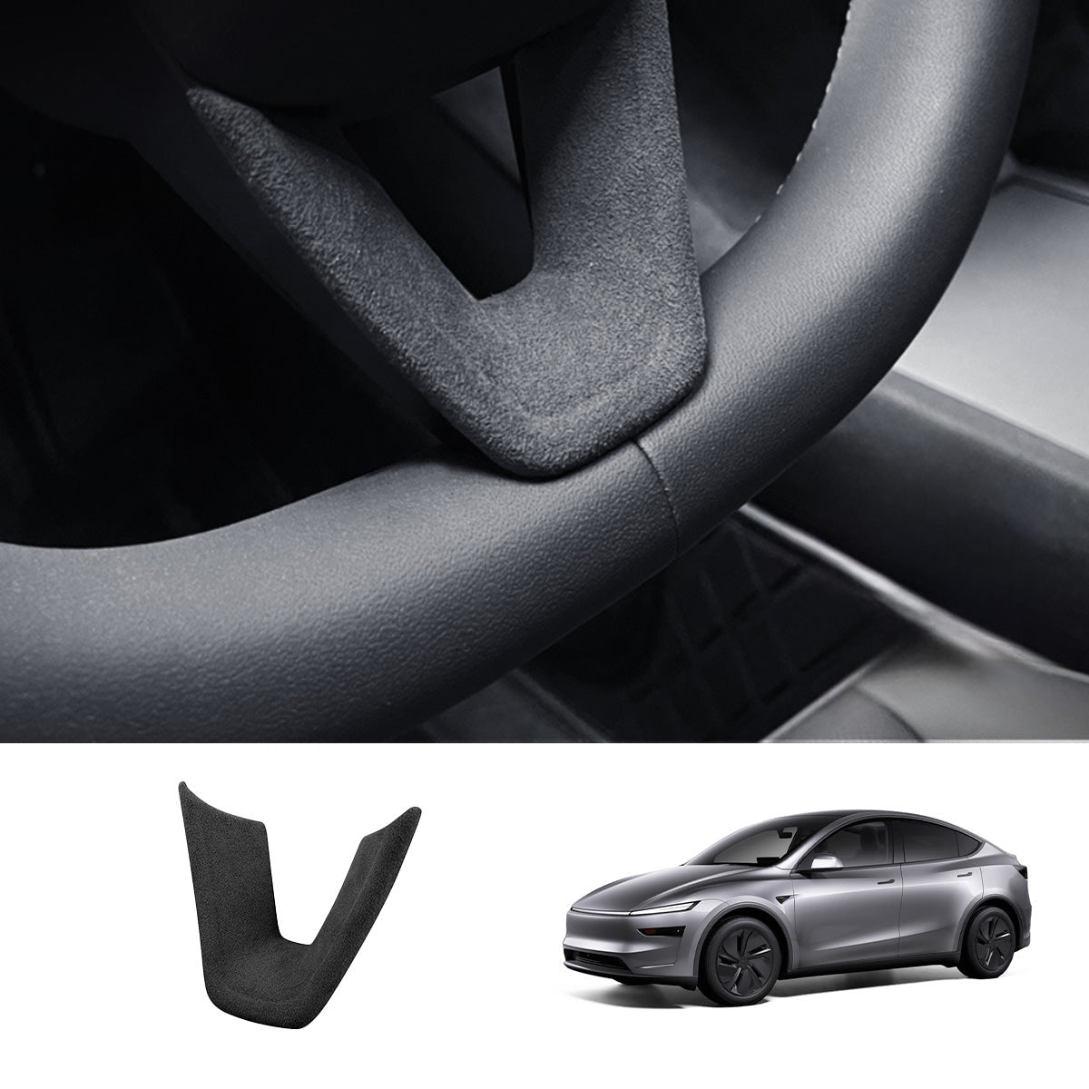 Alcantara Steering Wheel U-shaped Cover for Tesla Model Y Juniper 2025+ - T-Launch