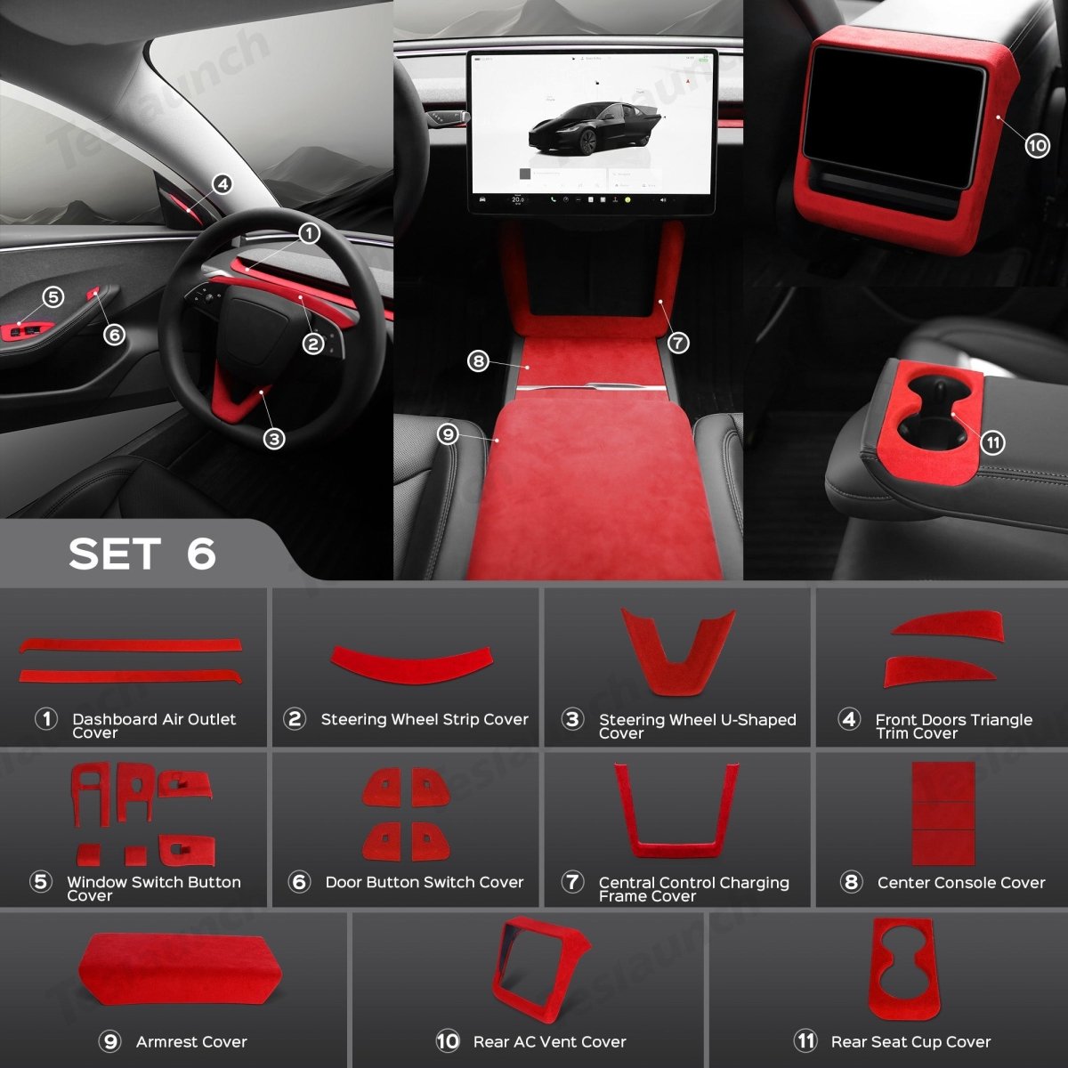 Alcantara Wrap Kit for Tesla 2024+ Model 3 Highland Interior Accessories - T-Launch