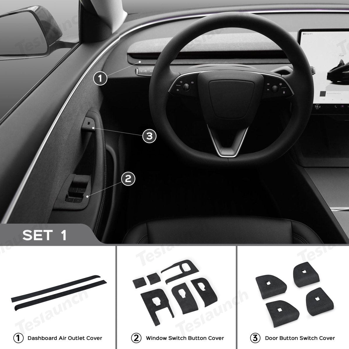 Alcantara Wrap Kit for Tesla 2024+ Model 3 Highland Interior Accessories - T-Launch