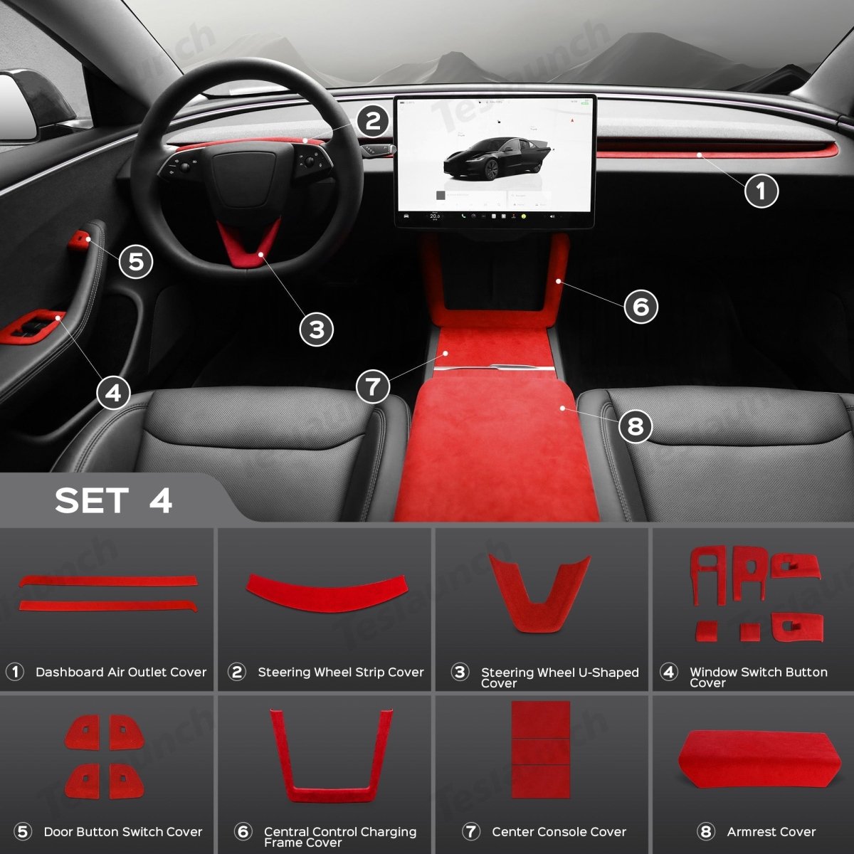 Alcantara Wrap Kit for Tesla 2024+ Model 3 Highland Interior Accessories - T-Launch