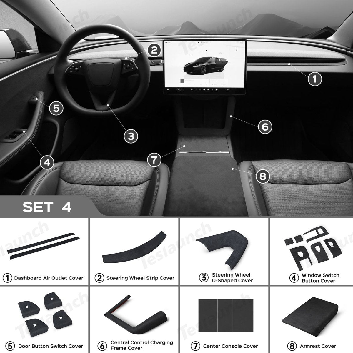 Alcantara Wrap Kit for Tesla 2024+ Model 3 Highland Interior Accessories - T-Launch
