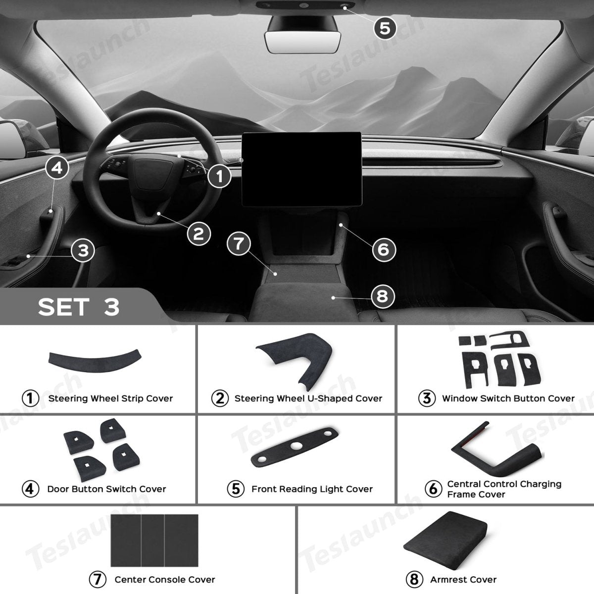 Alcantara Wrap Kit for Tesla 2024+ Model 3 Highland Interior Accessories - T-Launch