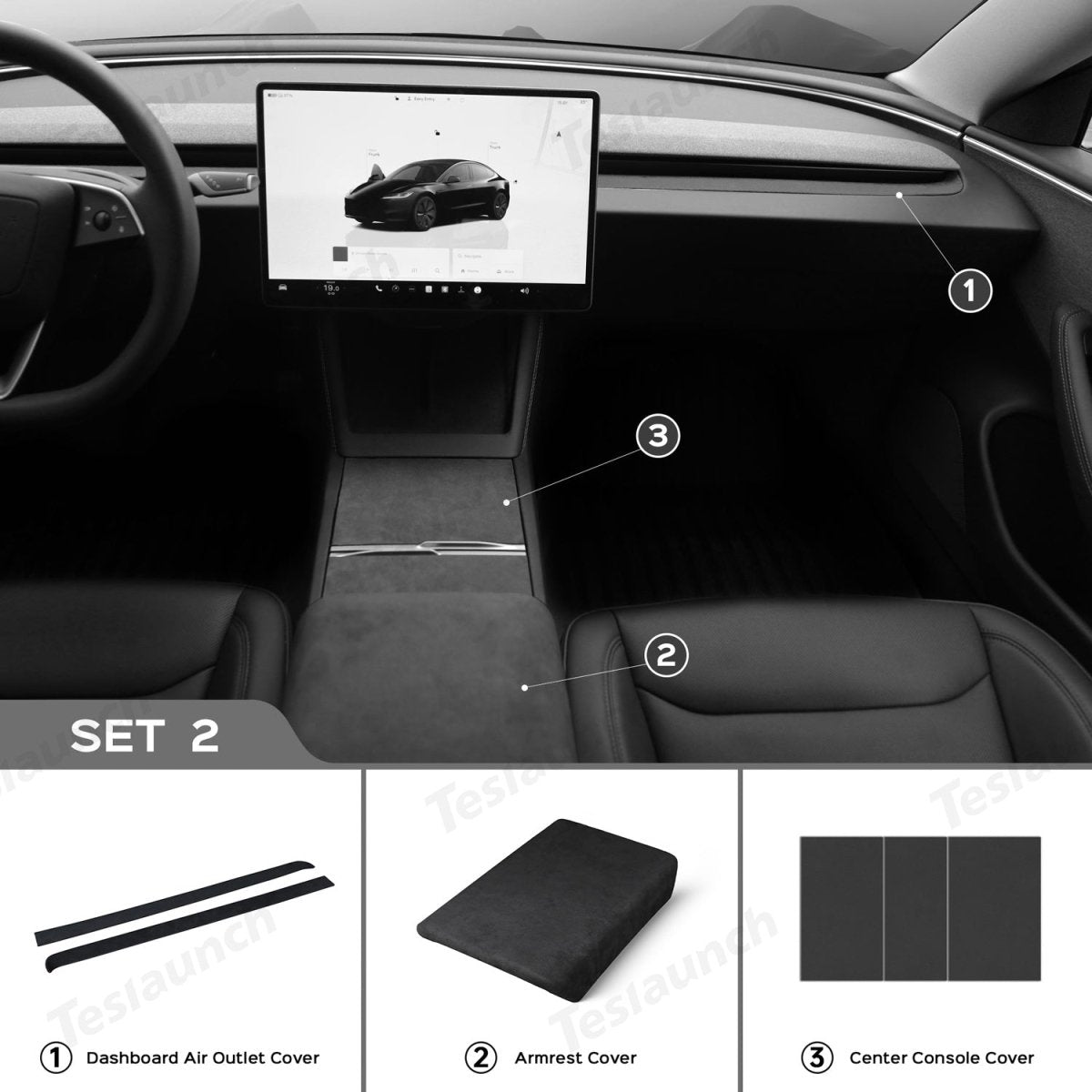 Alcantara Wrap Kit for Tesla 2024+ Model 3 Highland Interior Accessories - T-Launch