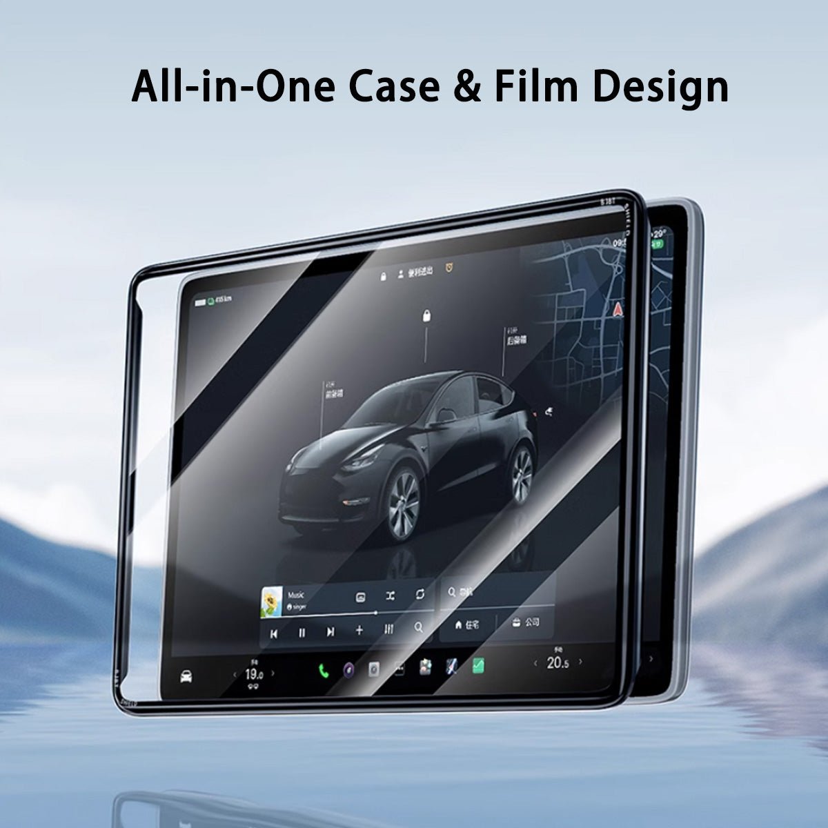 All-in-One Central Screen Tempered Glass & Frame Cover for Tesla Model 3/Y - T-Launch