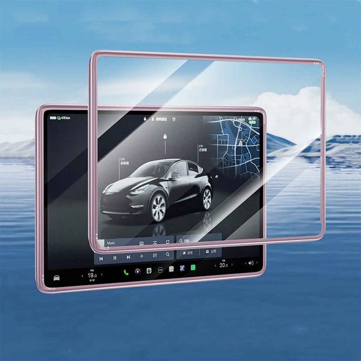 All-in-One Central Screen Tempered Glass & Frame Cover for Tesla Model 3/Y - T-Launch