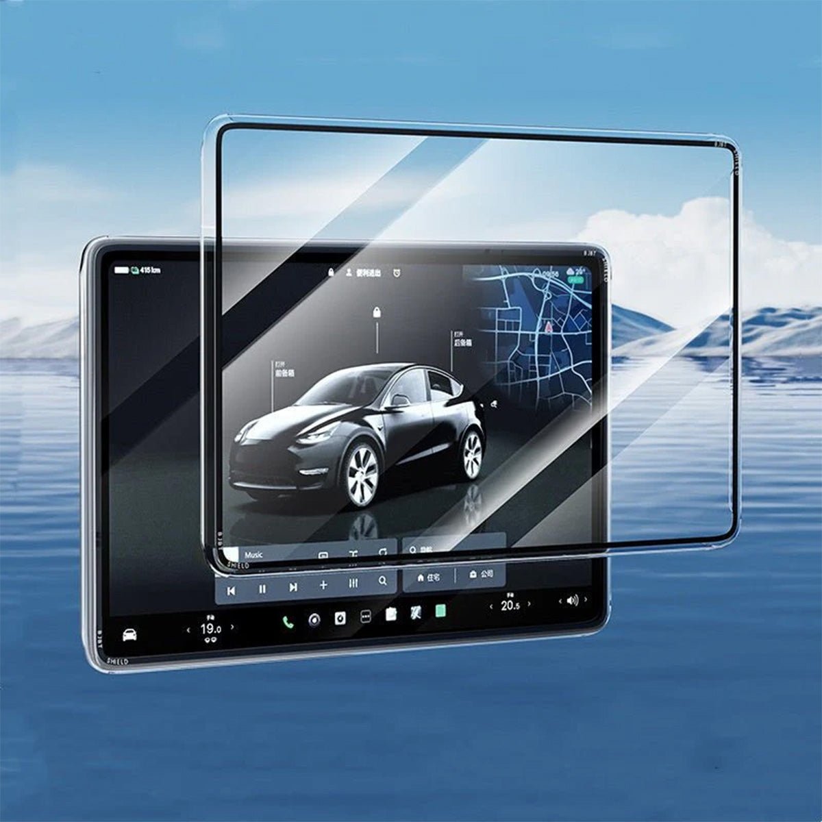 All-in-One Central Screen Tempered Glass & Frame Cover for Tesla Model 3/Y - T-Launch