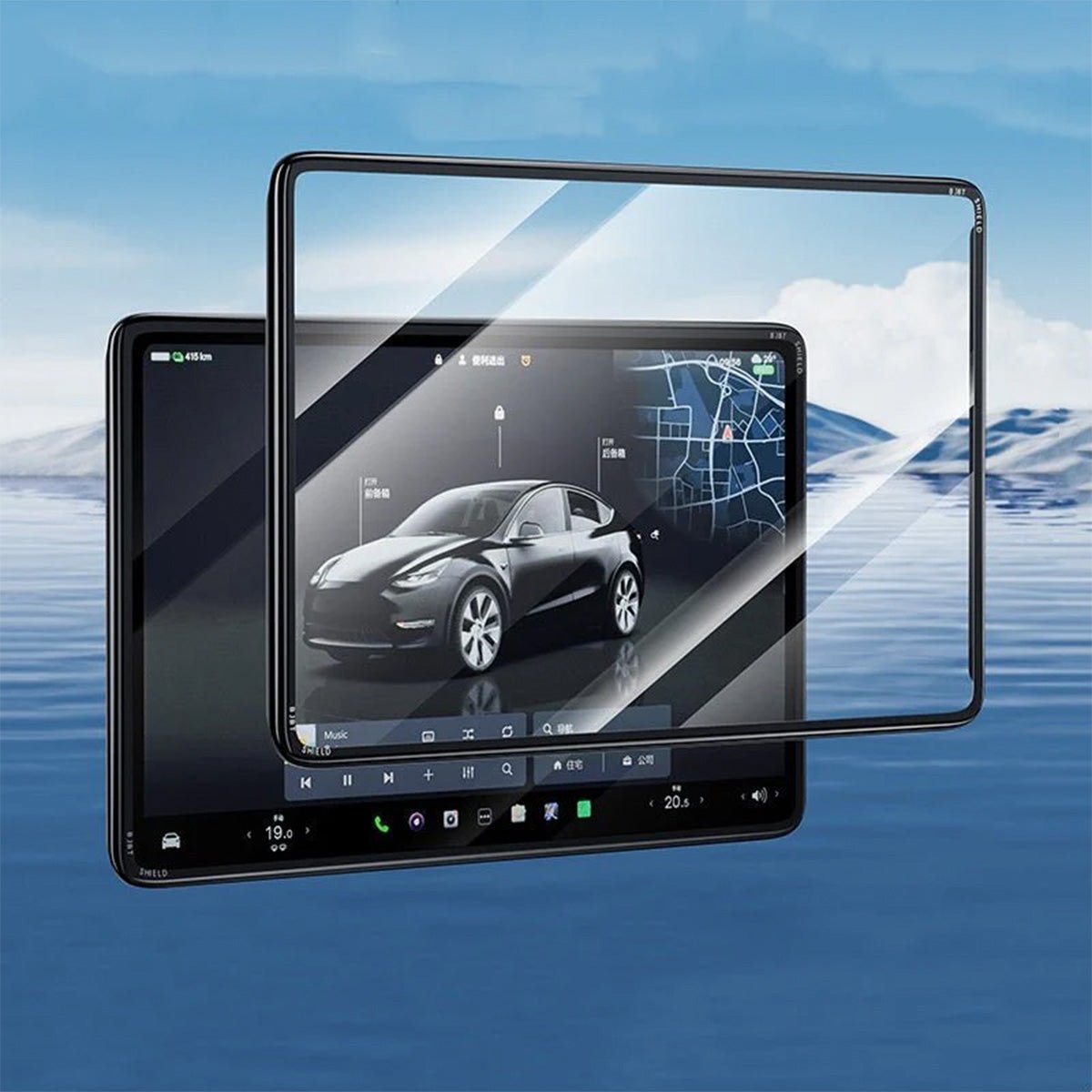 All-in-One Central Screen Tempered Glass & Frame Cover for Tesla Model 3/Y - T-Launch