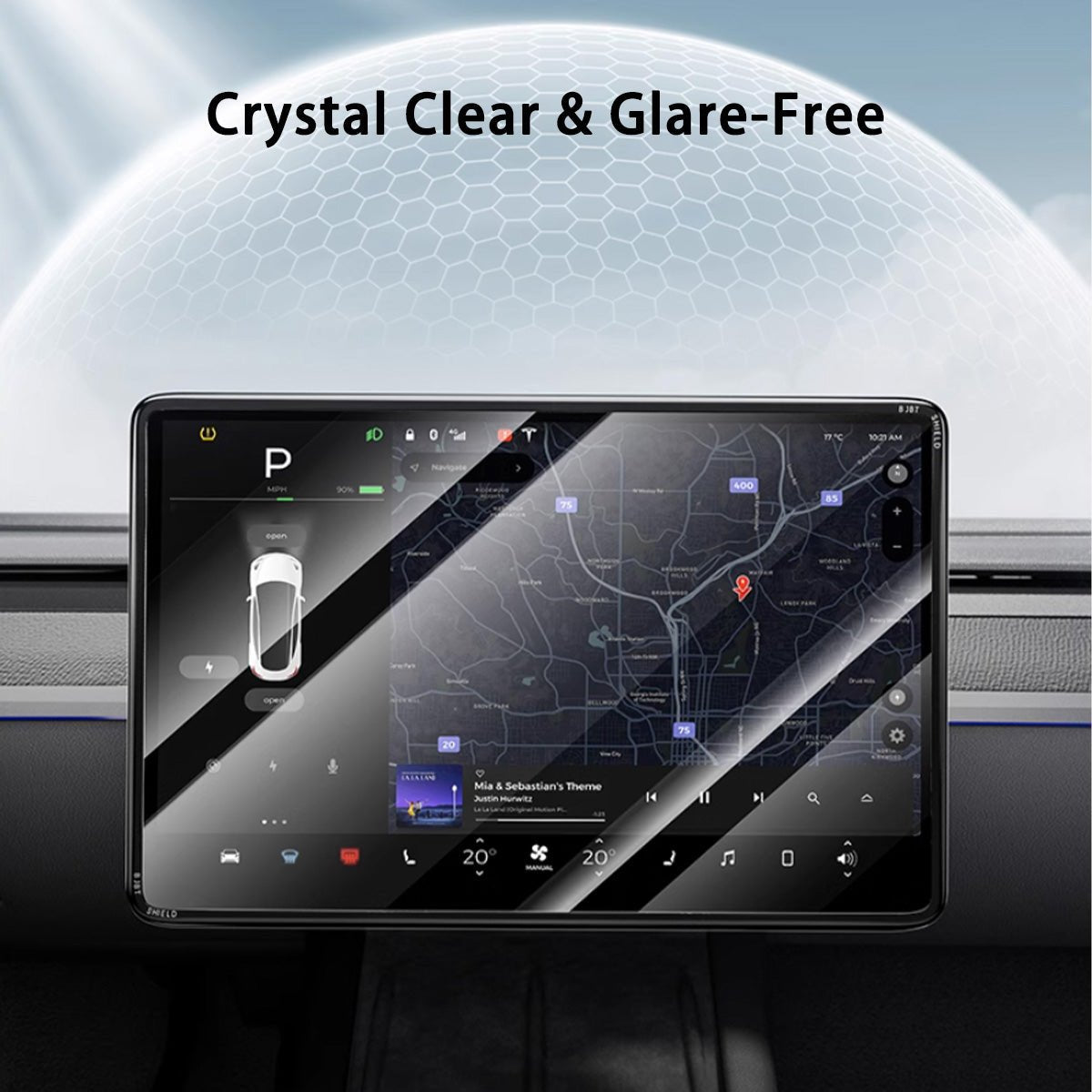 All-in-One Central Screen Tempered Glass & Frame Cover for Tesla Model 3/Y - T-Launch
