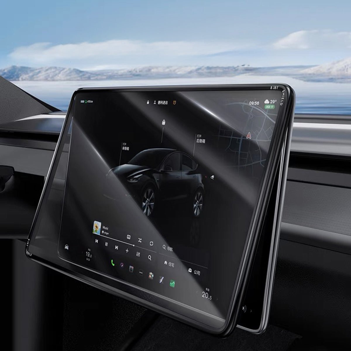 All-in-One Central Screen Tempered Glass & Frame Cover for Tesla Model 3/Y - T-Launch