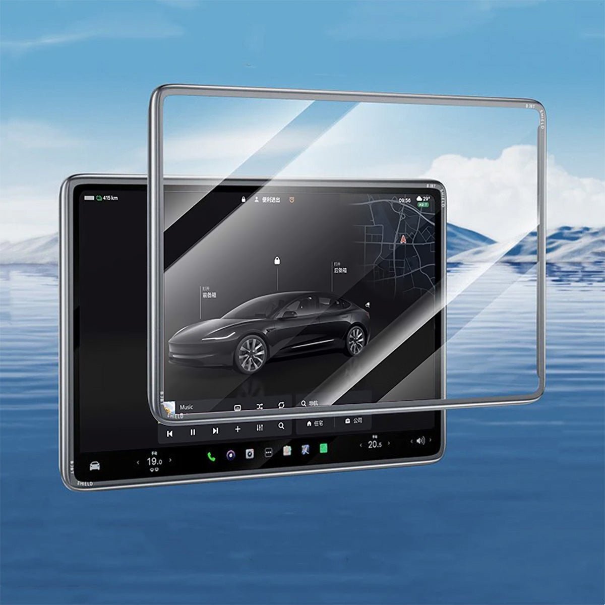 All-in-One Central Screen Tempered Glass & Frame Cover for Tesla Model 3/Y - T-Launch