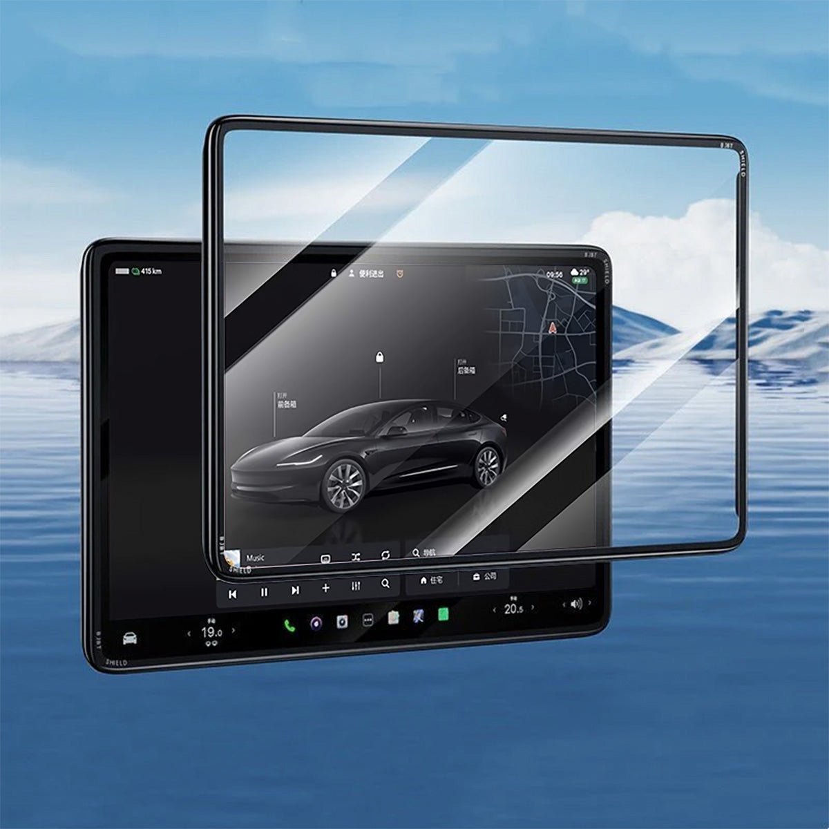 All-in-One Central Screen Tempered Glass & Frame Cover for Tesla Model 3/Y - T-Launch