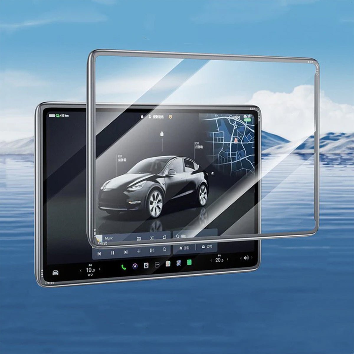 All-in-One Central Screen Tempered Glass & Frame Cover for Tesla Model 3/Y - T-Launch