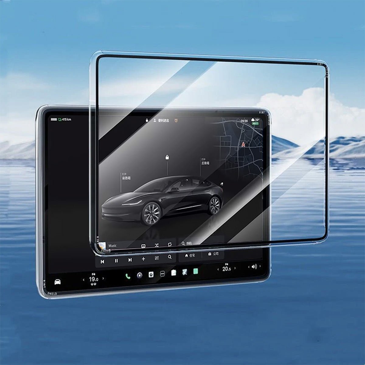 All-in-One Central Screen Tempered Glass & Frame Cover for Tesla Model 3/Y - T-Launch