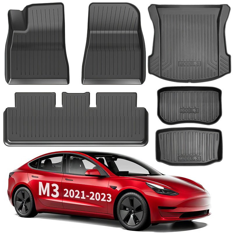 All Weather TPE Interior Floor Mats Cargo Liners Set for 2021-2023 Tesla Model 3 - T-Launch
