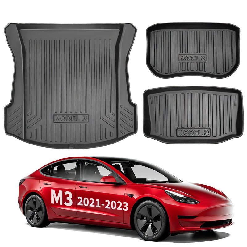 All Weather TPE Interior Floor Mats Cargo Liners Set for 2021-2023 Tesla Model 3 - T-Launch