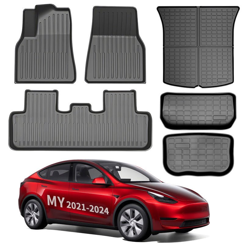 All Weather TPE Interior Floor Mats Cargo Liners Set for Tesla 2021-2024 Model Y - T-Launch