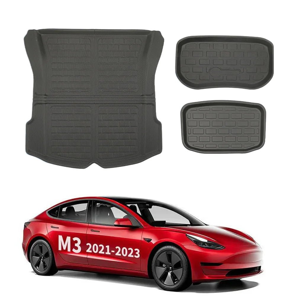 All Weather XPE Interior Floor Mats Cargo Liners Set for 2021-2023 Tesla Model 3 - T-Launch