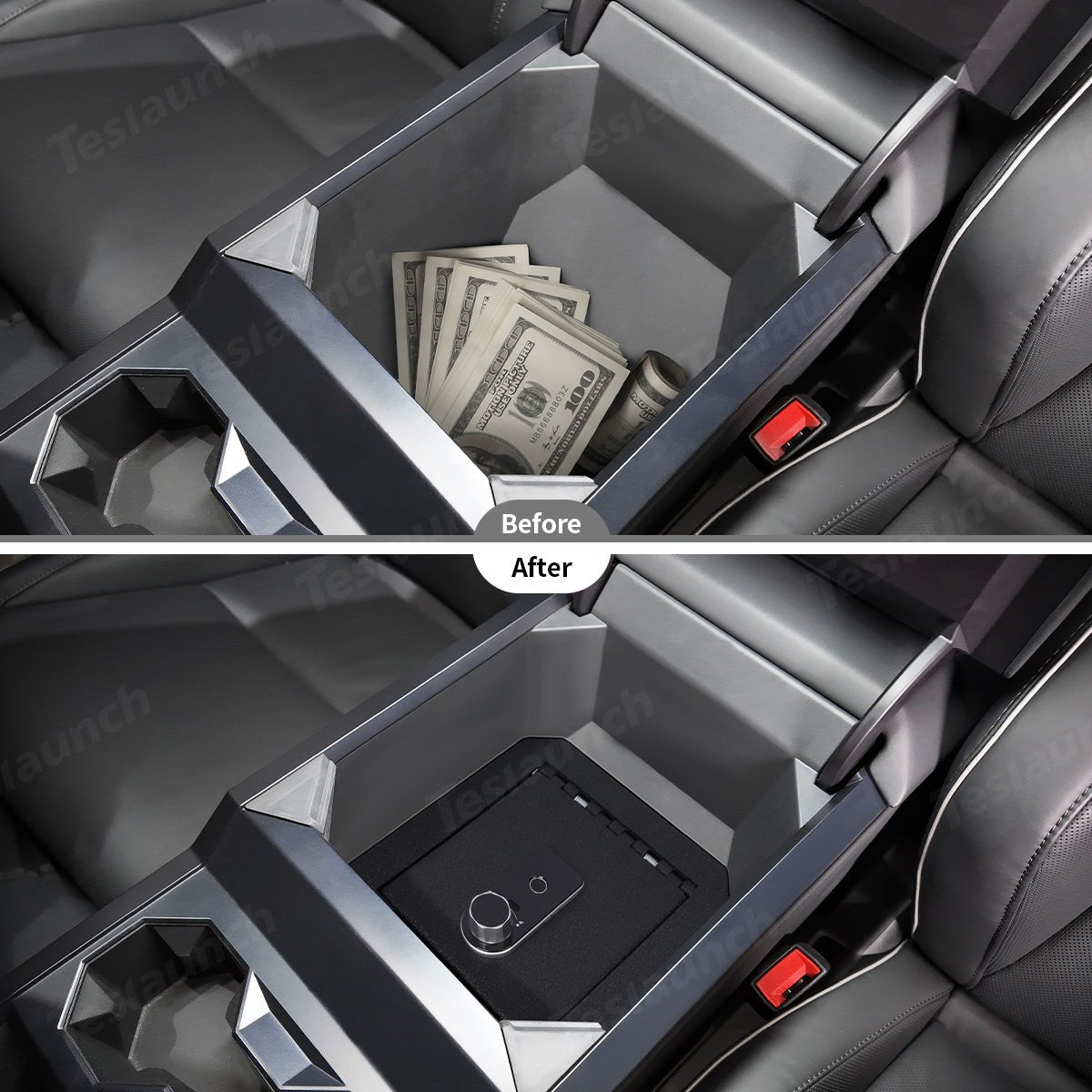 Anti-Theft Center Console Safe Lockbox for Tesla Cybertruck - T-Launch