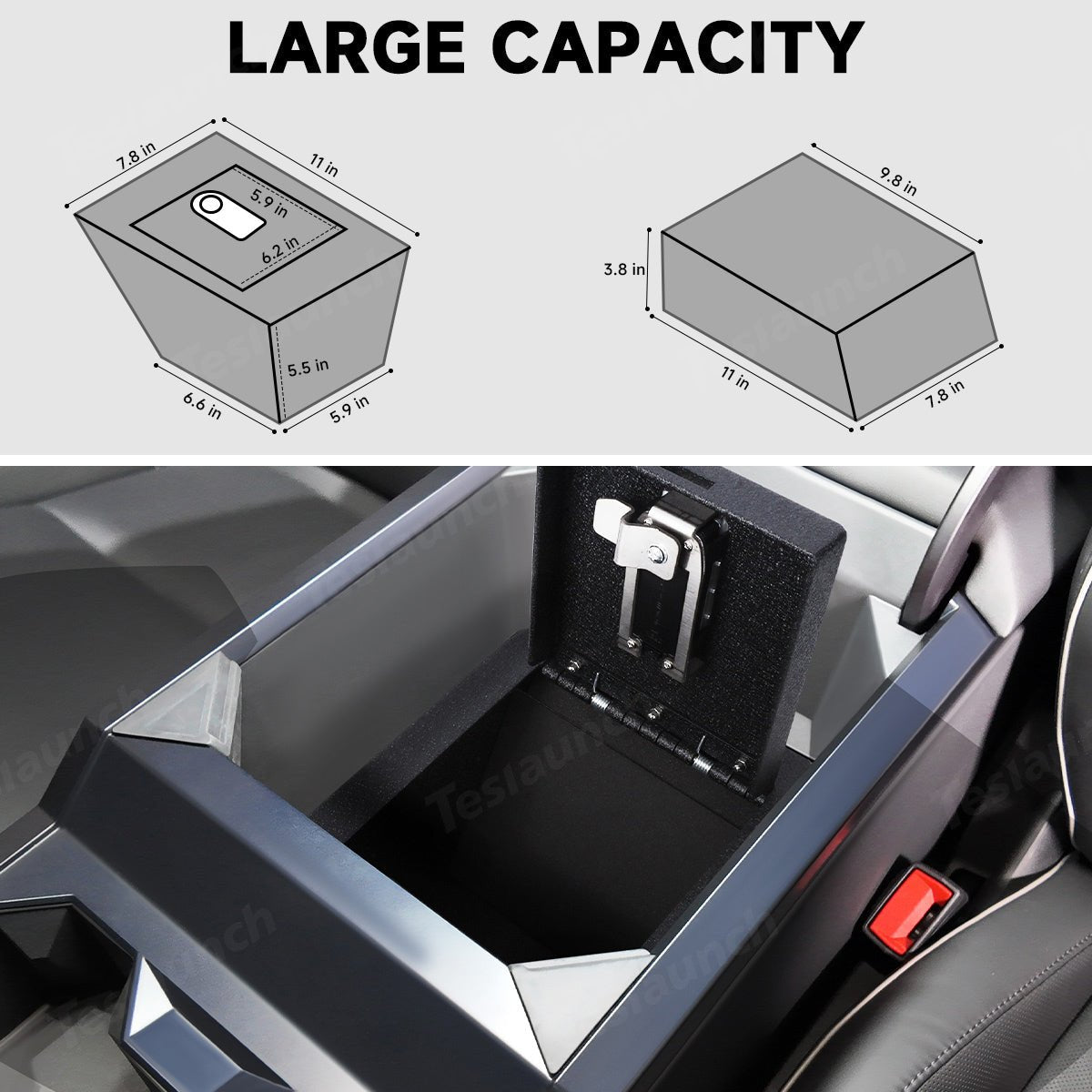 Anti-Theft Center Console Safe Lockbox for Tesla Cybertruck - T-Launch