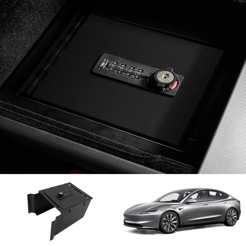 Anti-Theft Center Console Safe LockBox for Tesla Model Y Juniper 2025+ / Model 3 Highland 2024+ - T-Launch