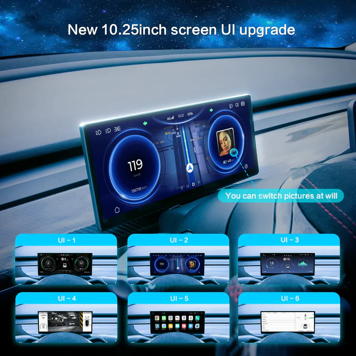 Android 4G 10.25'' Instrument Cluster Heads Up Display for Tesla Model 3/Y (Only Suitable for Left-hand Drive Use)