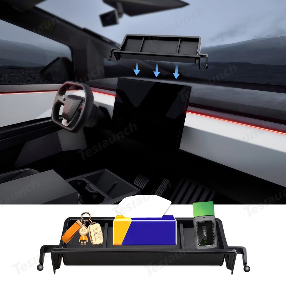 Behind Screen Storage Tray with Magnetic Phone Holder for Cybertruck - T-Launch