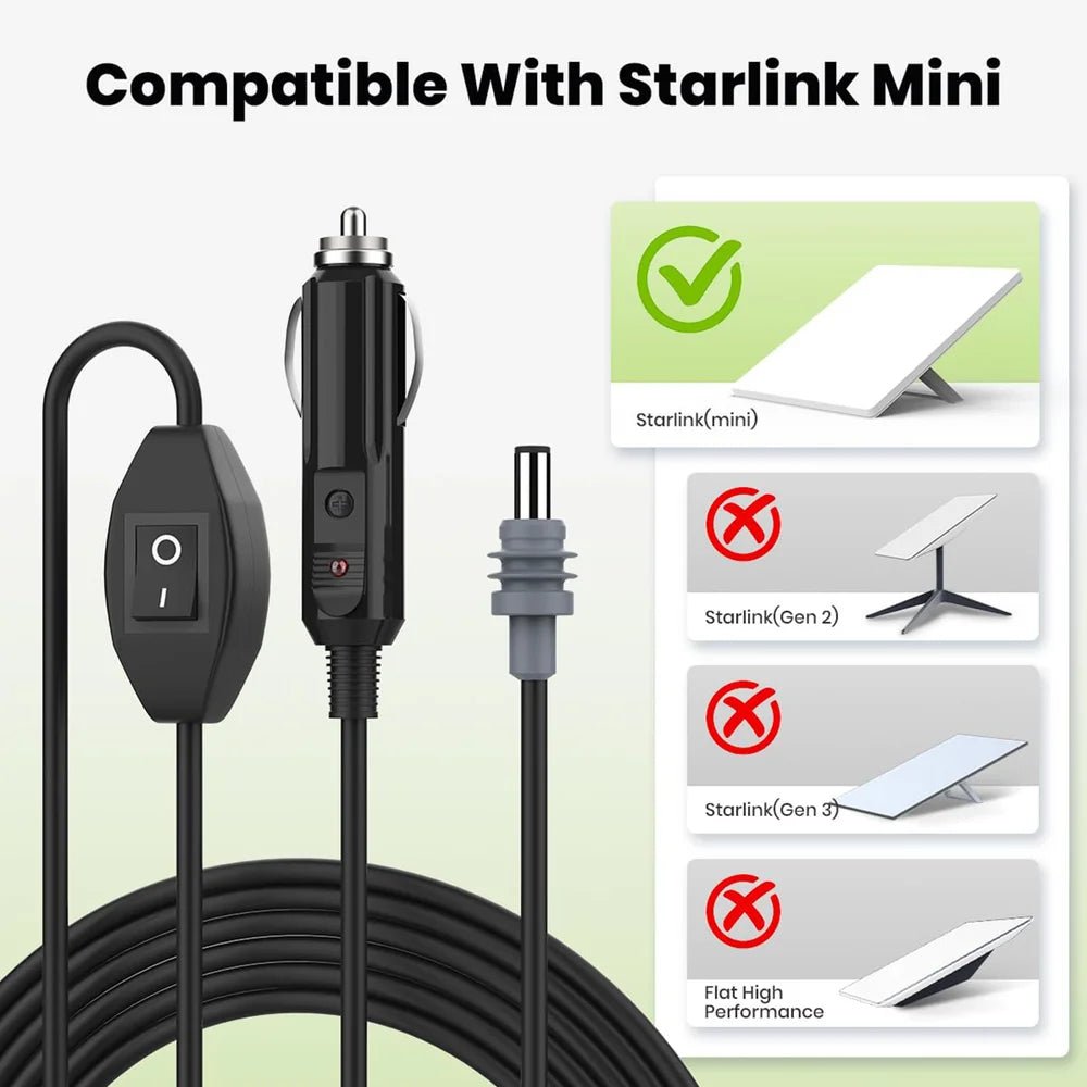 Car Charger to DC Cable with Switch for Starlink Mini (10ft/3M) - T-Launch