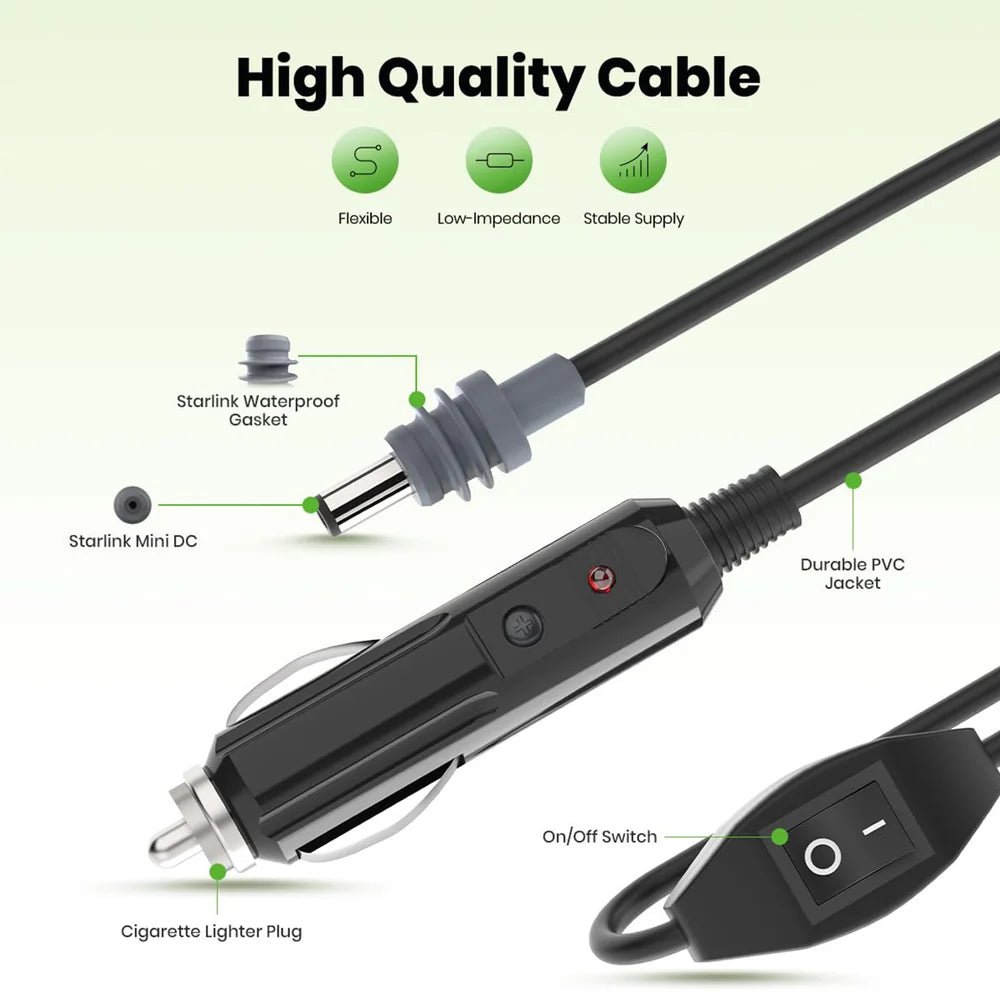 Car Charger to DC Cable with Switch for Starlink Mini (10ft/3M) - T-Launch