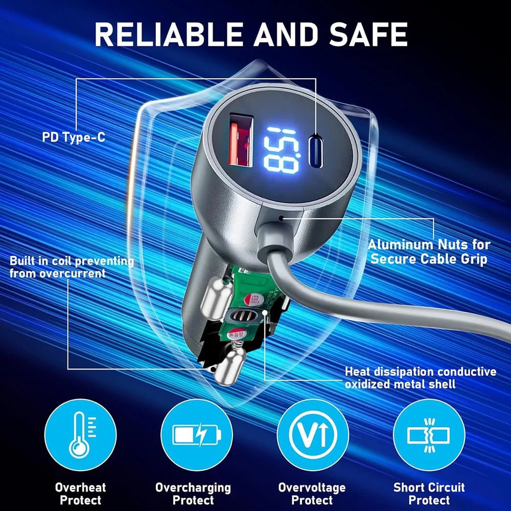 Car Cigarette Lighter DC Power Cable with Digital Voltage Display for Starlink Mini - T-Launch
