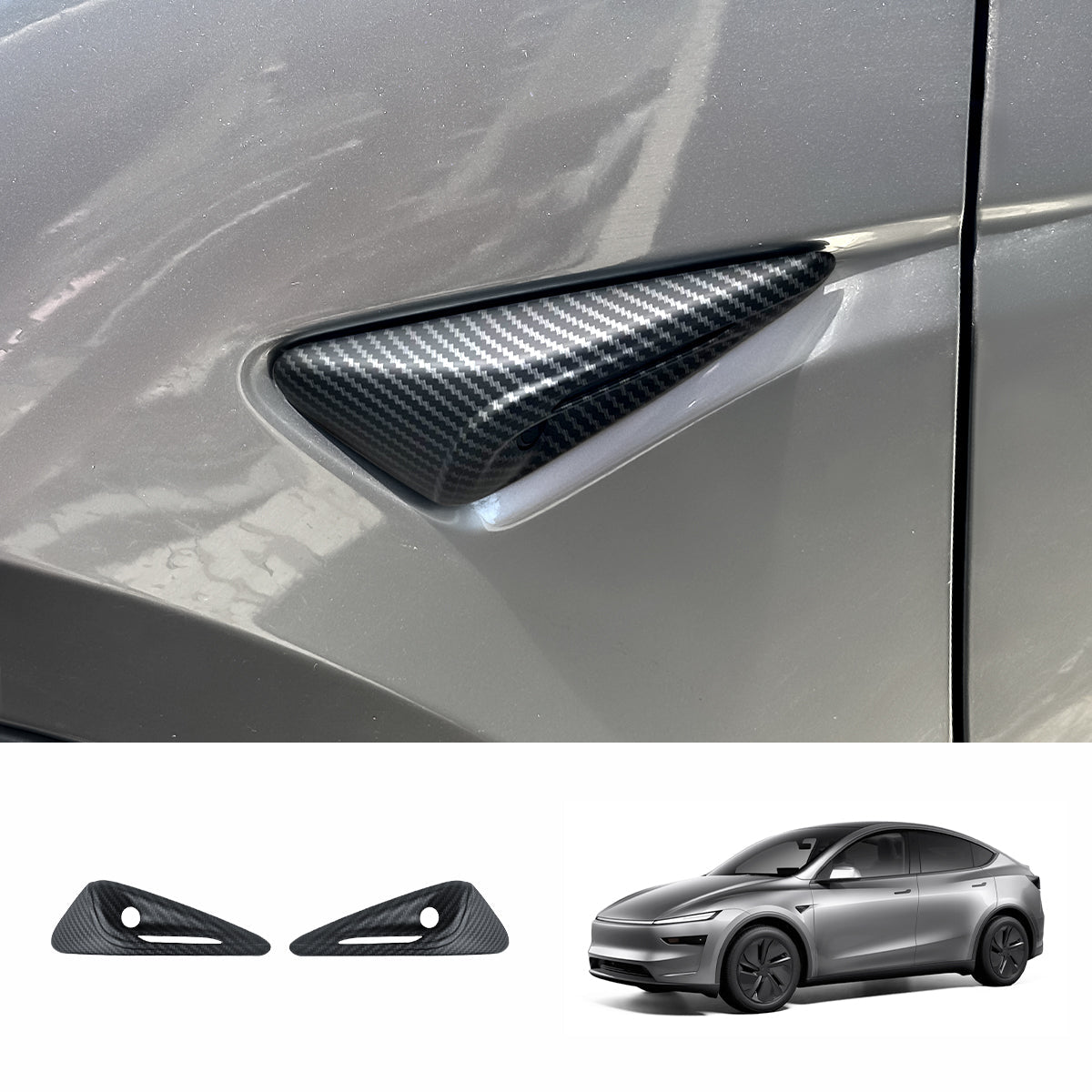 Carbon Fiber Pattern Turn Signal & Side Camera Covers (ABS) for Tesla Model Y Juniper 2025+ - T-Launch