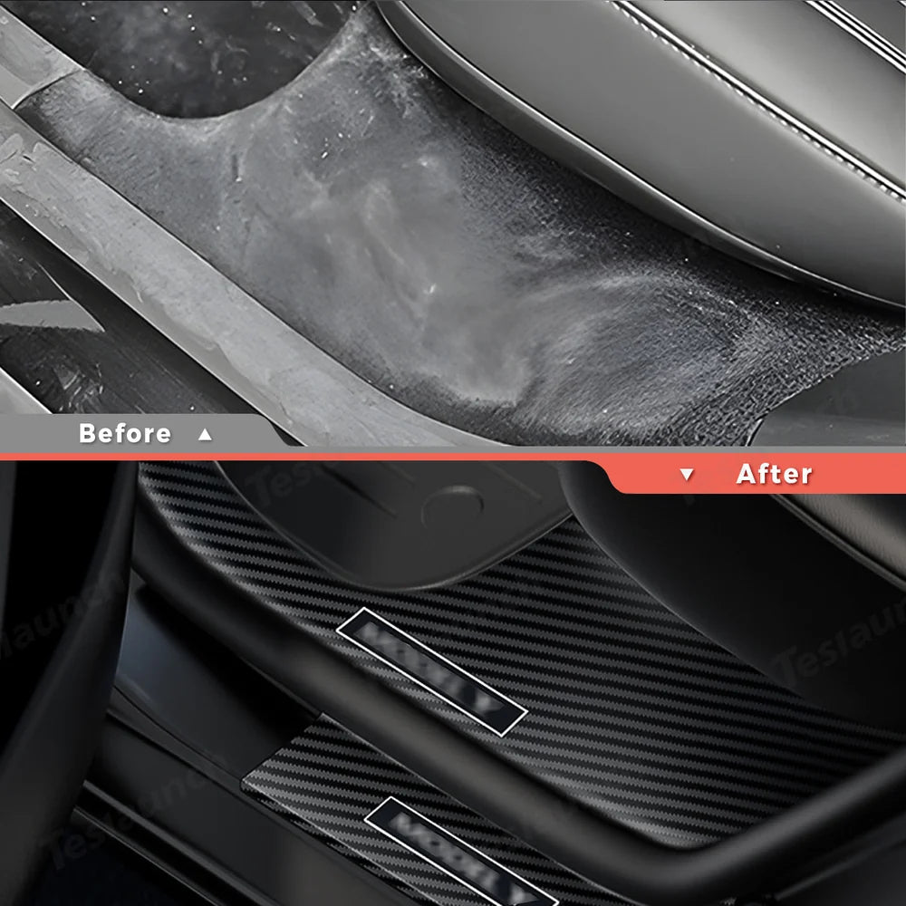 Carbon Fiber Style Door Sill Protector Set (8 Pieces) for Tesla Model Y Juniper 2025+ - T-Launch