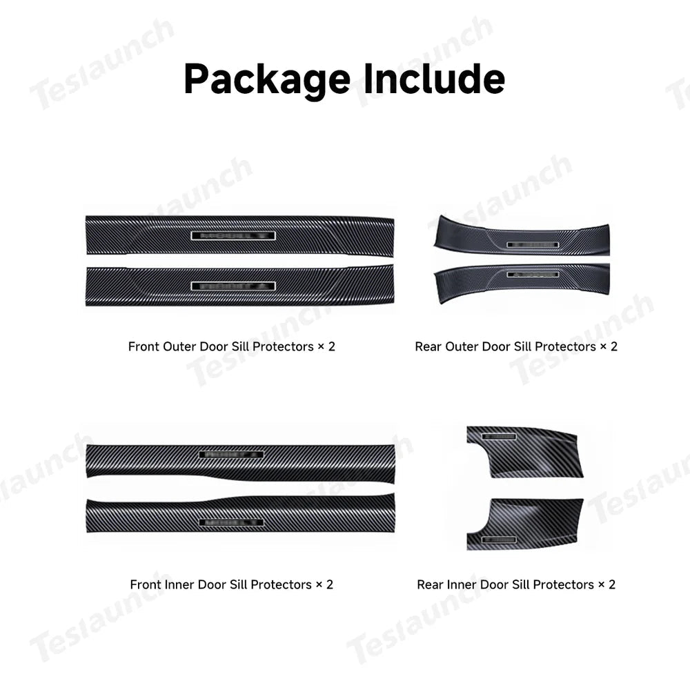 Carbon Fiber Style Door Sill Protector Set (8 Pieces) for Tesla Model Y Juniper 2025+ - T-Launch