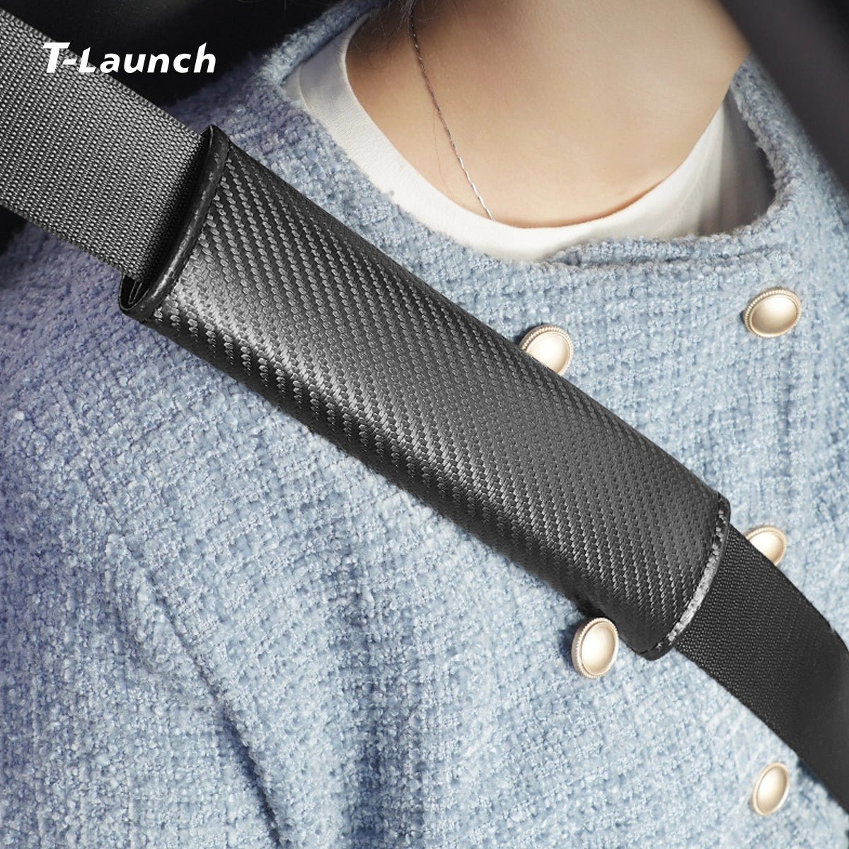 Carbon Fiber Style Seat Belt Shoulder Pad - Universal Fit for All Cars - T-Launch
