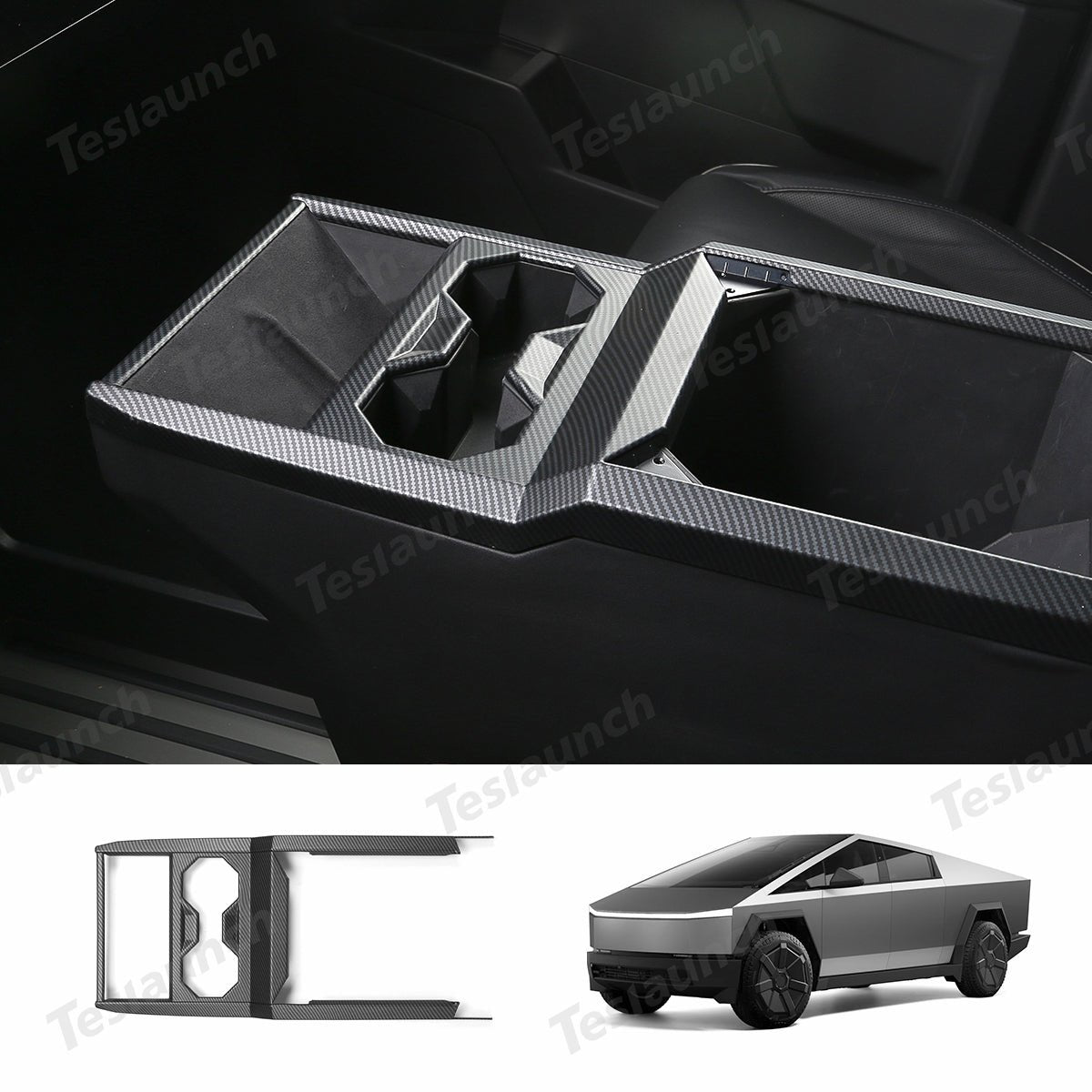 Center Console Cup Holder Panel Trim Cover (Carbon Fiber Pattern ABS) for Cybertruck - T-Launch