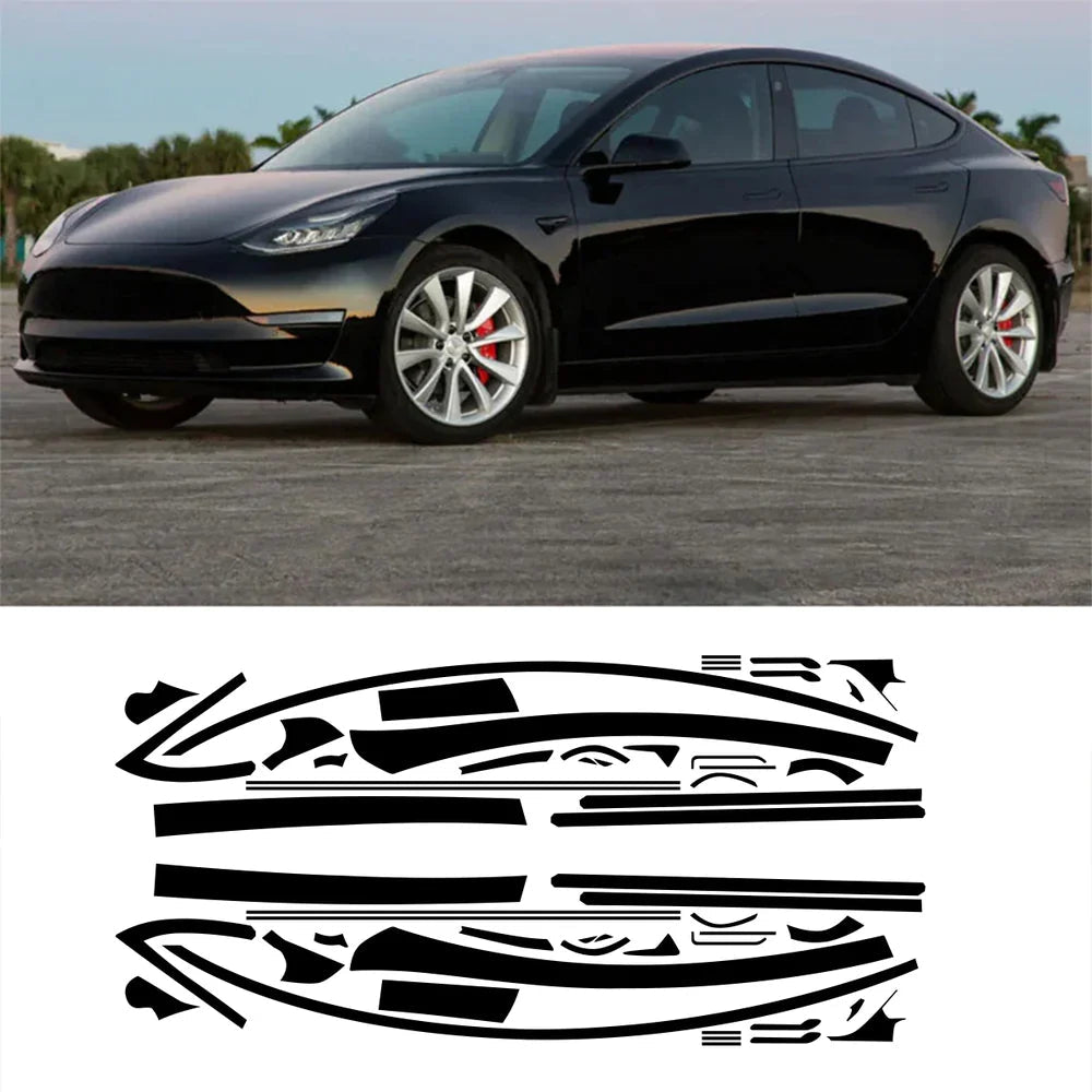 Chrome Delete Blackout Vinyl Overlay for 2017-2023 Tesla Model 3 - Matte Black - T-Launch